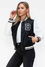 Load image into Gallery viewer, Love Me Now PU Leather Contrast Snap Down Bomber Jacket