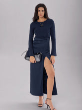 Load image into Gallery viewer, Split Round Neck Long Sleeve Midi Dress