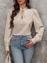 Load image into Gallery viewer, Tied Striped Long Sleeve Blouse