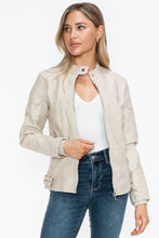 Load image into Gallery viewer, Snobbish Faux Leather Biker Jacket with Side Zip Pockets