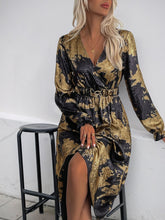 Load image into Gallery viewer, Perfee Printed Surplice Long Sleeve Midi Dress