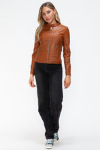 Load image into Gallery viewer, Snobbish Faux Leather Zip Up Drawstring Hooded Jacket