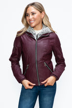 Load image into Gallery viewer, YMI Faux Layered Double-Zipper Jacket with Fuzzy Hood