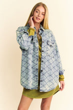 Load image into Gallery viewer, Davi & Dani Curved Hem Diamond Quilted Button Up Denim Shacket