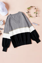 Load image into Gallery viewer, Color Block V Neck Long Sleeve Sweater