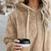 Load image into Gallery viewer, Full Size Quarter-Zip Drawstring Teddy Hoodie