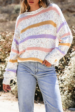 Load image into Gallery viewer, Contrast Striped Round Neck Dropped Shoulder Sweater