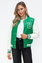 Load image into Gallery viewer, Love Me Now PU Leather Contrast Snap Down Bomber Jacket