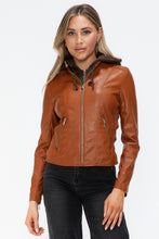 Load image into Gallery viewer, Snobbish Faux Leather Zip Up Drawstring Hooded Jacket