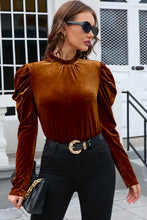 Load image into Gallery viewer, Frill Mock Neck Puff Sleeve Blouse