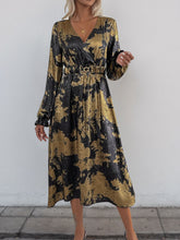 Load image into Gallery viewer, Perfee Printed Surplice Long Sleeve Midi Dress