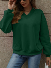 Load image into Gallery viewer, V-Neck Long Sleeve Dropped Shoulder Sweatshirt