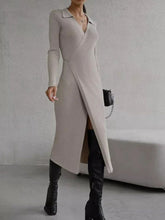 Load image into Gallery viewer, Tied Collared Neck Long Sleeve Sweater Dress
