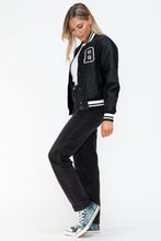 Load image into Gallery viewer, Love Me Now PU Leather Contrast Snap Down Bomber Jacket
