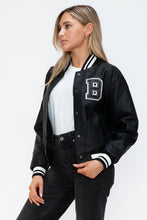 Load image into Gallery viewer, Love Me Now PU Leather Contrast Snap Down Bomber Jacket
