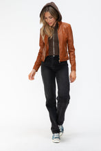 Load image into Gallery viewer, Snobbish Faux Leather Zip Up Drawstring Hooded Jacket