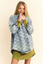 Load image into Gallery viewer, Davi & Dani Curved Hem Diamond Quilted Button Up Denim Shacket