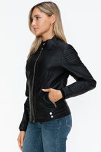Load image into Gallery viewer, Snobbish Faux Leather Biker Jacket with Side Zip Pockets