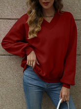 Load image into Gallery viewer, V-Neck Long Sleeve Dropped Shoulder Sweatshirt