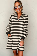 Load image into Gallery viewer, Contrast Striped Johnny Collar Long Sleeve Mini Dress