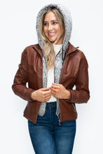 Load image into Gallery viewer, YMI Faux Layered Double-Zipper Jacket with Fuzzy Hood