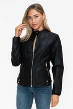 Load image into Gallery viewer, Snobbish Faux Leather Biker Jacket with Side Zip Pockets