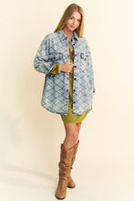 Load image into Gallery viewer, Davi & Dani Curved Hem Diamond Quilted Button Up Denim Shacket