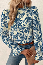 Load image into Gallery viewer, Printed Mock Neck Flounce Sleeve Blouse