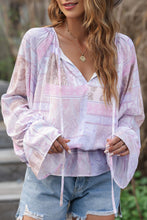 Load image into Gallery viewer, Printed Tie Neck Flounce Sleeve Blouse