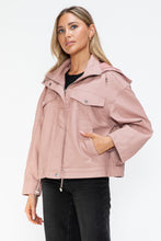 Load image into Gallery viewer, How Dare U Drawstring Hem PU Leather Zip Up Jacket