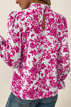 Load image into Gallery viewer, Printed Mock Neck Flounce Sleeve Blouse