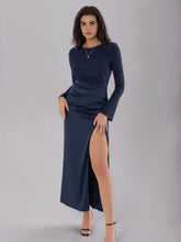 Load image into Gallery viewer, Split Round Neck Long Sleeve Midi Dress