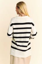 Load image into Gallery viewer, Davi & Dani High-Low Side Slit Striped Johnny Collar Sweater