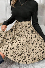 Load image into Gallery viewer, Printed Tie Waist Mock Neck Long Sleeve Dress