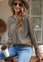 Load image into Gallery viewer, Color Block Notched Long Sleeve Blouse