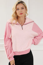 Load image into Gallery viewer, Exposed Seam Fuzzy Patchwork Quarter Zip Sweatshirt