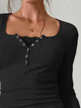 Load image into Gallery viewer, Devine Square Neck Half Snap Long Sleeve T-Shirt