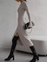 Load image into Gallery viewer, Tied Collared Neck Long Sleeve Sweater Dress