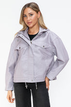 Load image into Gallery viewer, How Dare U Drawstring Hem PU Leather Zip Up Jacket