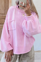 Load image into Gallery viewer, Roll Hem Ribbed Detail Drop Shoulder Sweater