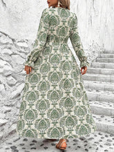 Load image into Gallery viewer, Smocked Printed V-Neck Flounce Sleeve Dress