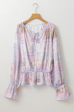 Load image into Gallery viewer, Printed Tie Neck Flounce Sleeve Blouse