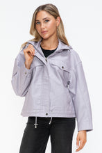 Load image into Gallery viewer, How Dare U Drawstring Hem PU Leather Zip Up Jacket