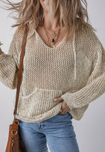 Load image into Gallery viewer, Openwork Dropped Shoulder Hooded Knit Top