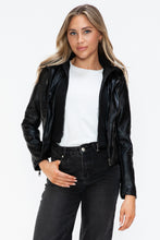 Load image into Gallery viewer, Snobbish Faux Leather Zip Up Drawstring Hooded Jacket