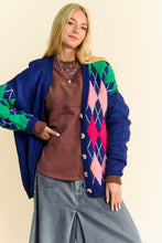 Load image into Gallery viewer, Davi & Dani Argyle V-Neck Dropped Shoulder Cardigan