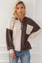 Load image into Gallery viewer, Color Block Quarter Button Long Sleeve Hoodie