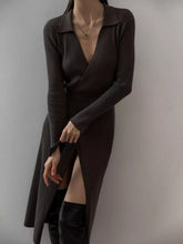Load image into Gallery viewer, Tied Collared Neck Long Sleeve Sweater Dress