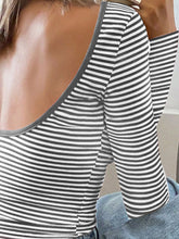 Load image into Gallery viewer, Devine Backless Striped Boat Neck Long Sleeve T-Shirt