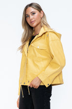 Load image into Gallery viewer, How Dare U Drawstring Hem PU Leather Zip Up Jacket